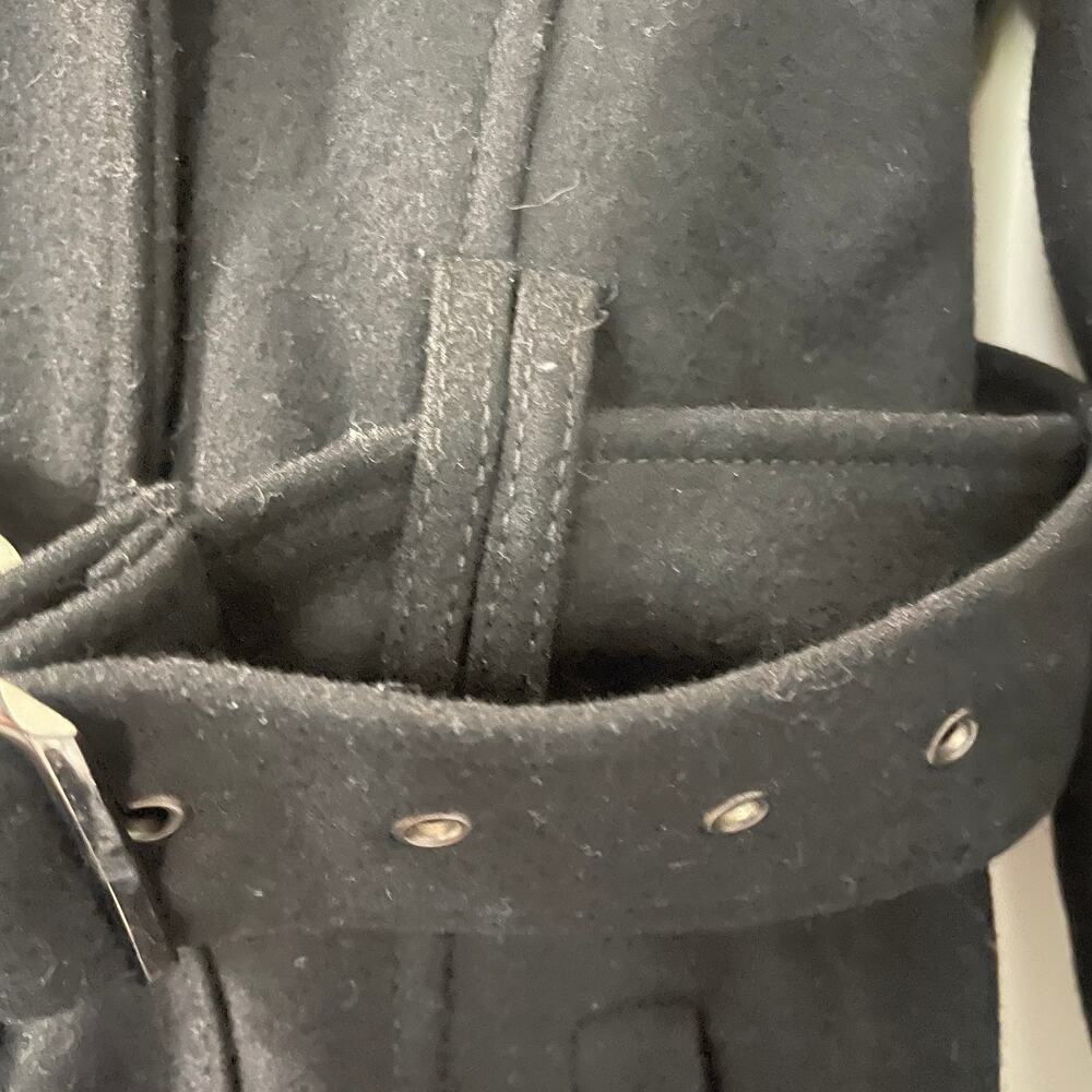 GUESS Black Wool Double Breasted Peacoat with Ruffle Size M - Picture 9 of 15